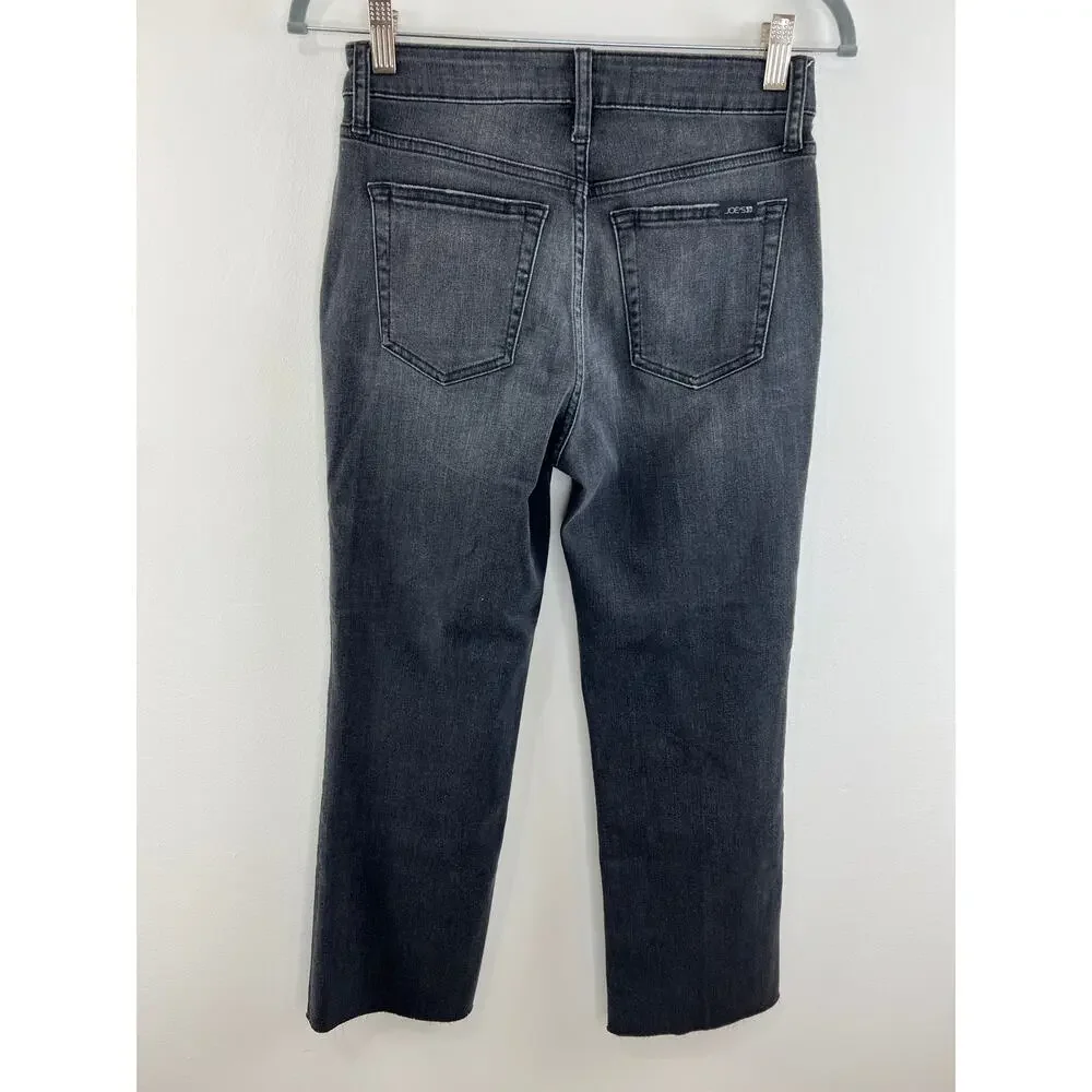 Joe's Jeans Black Cotton Blend High Rise Wide Leg Cropped Denim Jeans Size 27